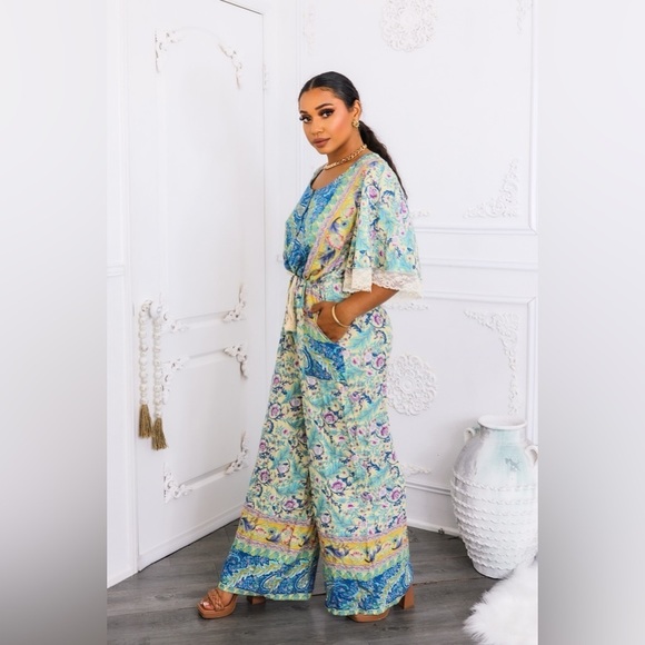 Paisley Print Jumpsuit in Blue and Yellow - Picture 5 of 6